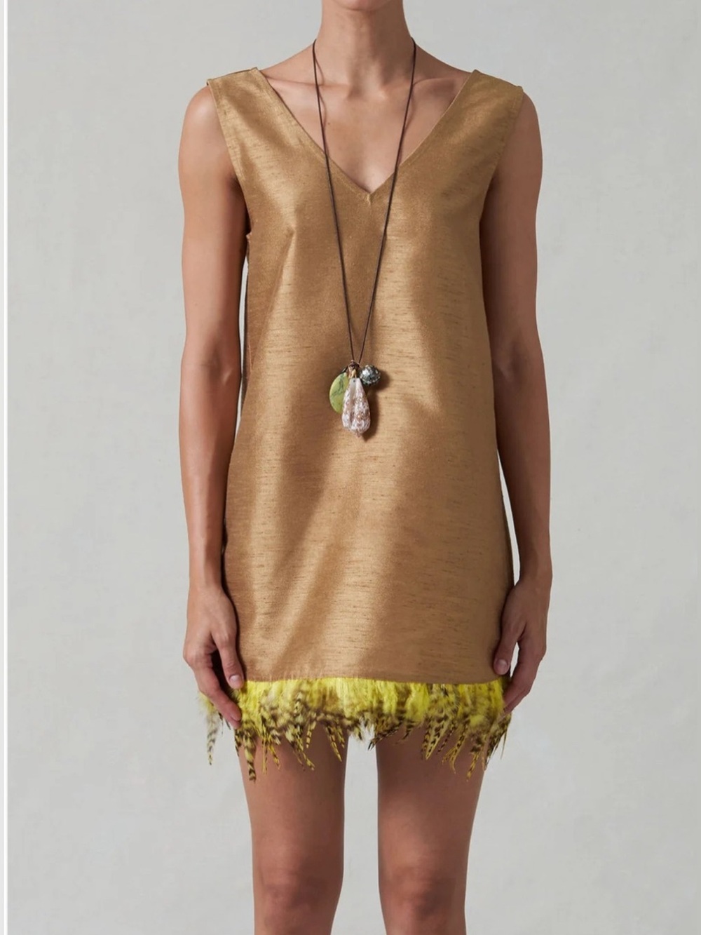 Chan Luu Feather Dupioni Tank Camel